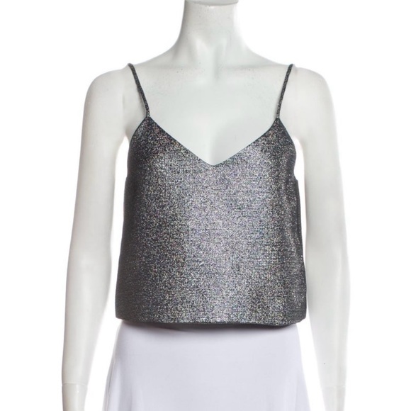 Rosie Assoulin Silver Metallic V-Neck Sleeveless Crop Top size small - Picture 2 of 7